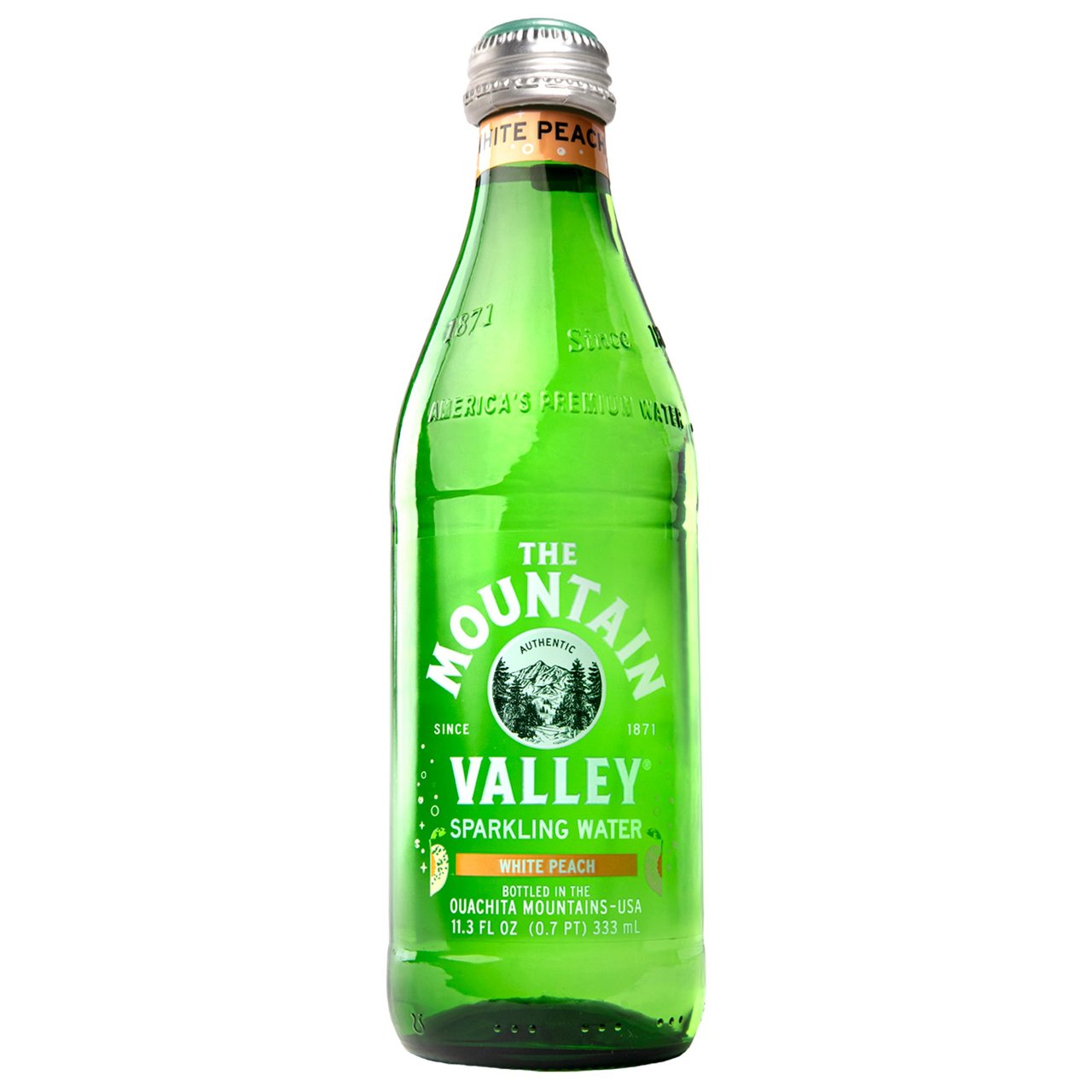 Mountain Valley Sparkling White Peach Water 24/330 mL - Image 1