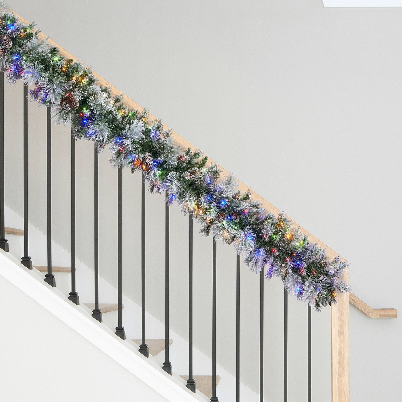 9' Flocked Garland with Pre-Lit Micro LED Dual Color Lights - Image 1