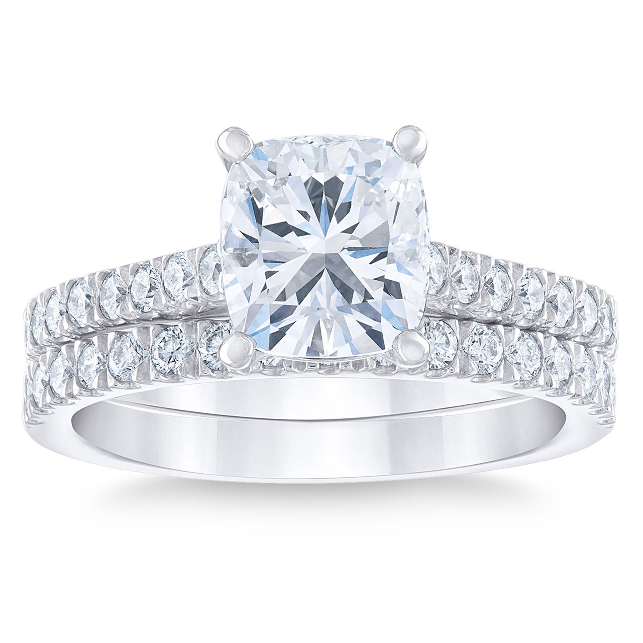 2.64 CTW Cushion Cut Platinum Wedding Set with 2.00 CT Center Diamond, VS2 Clarity, G Color - Image 1
