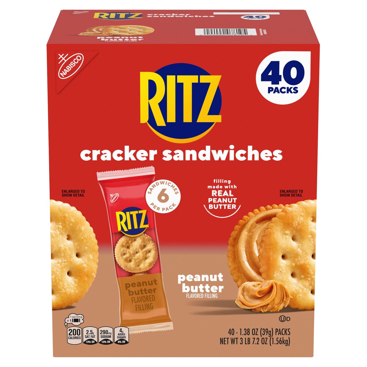 RITZ Cracker Sandwiches, Peanut Butter, 40 Count Box - Image 1