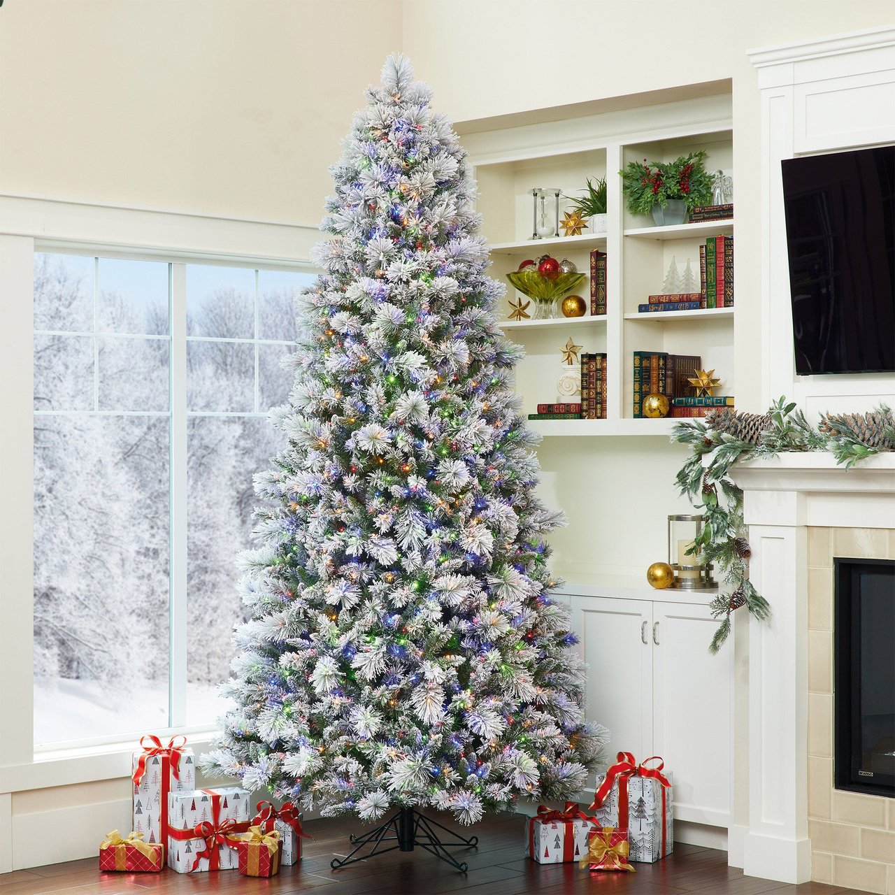 9' Glitter Flocked Micro LED Tree