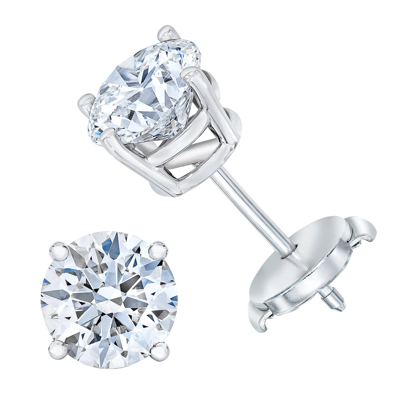 2.40 CTW Round Brilliant Diamond Platinum Stud Earrings, VS2 Clarity, "I" Color - Image 1