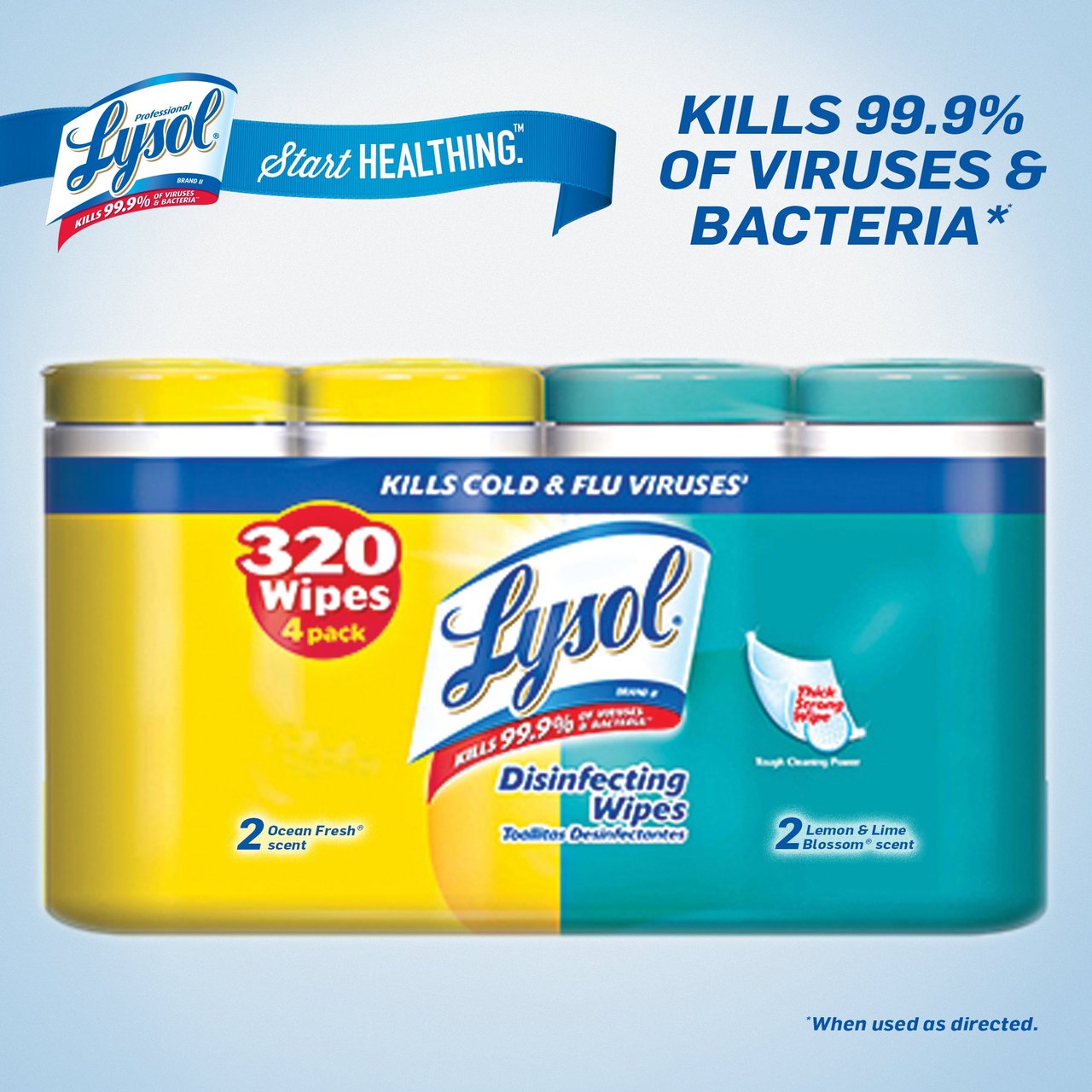 Lysol Disinfecting Wipes, 7" x 8", 4-Pack of 80-Count, 320 Total Sheets