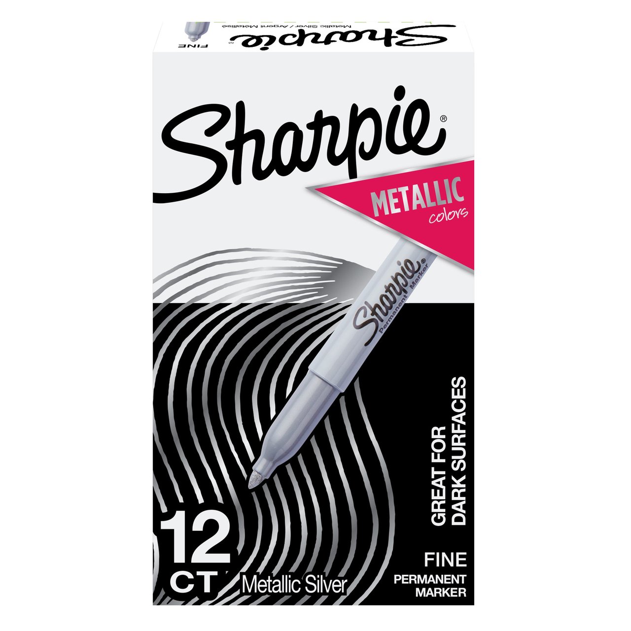 Sharpie Metallic Fine Tip Permanent Markers, Silver, 12-Pack (SAN39100) - Image 1
