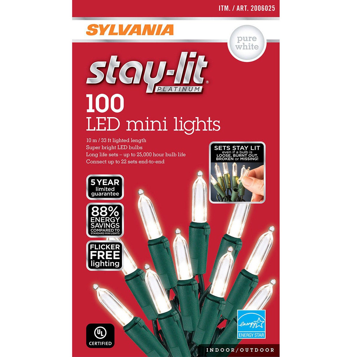 Sylvania Mini Pure White Lights, 100 Count - Image 1