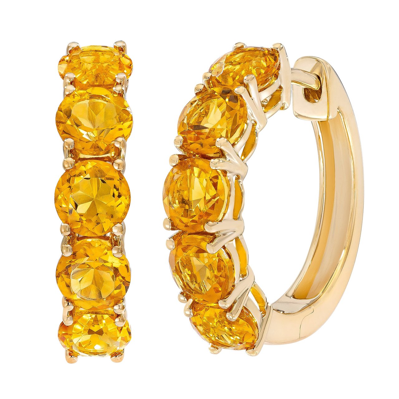 14KT Yellow Gold Citrine Hoop Earrings - Image 1