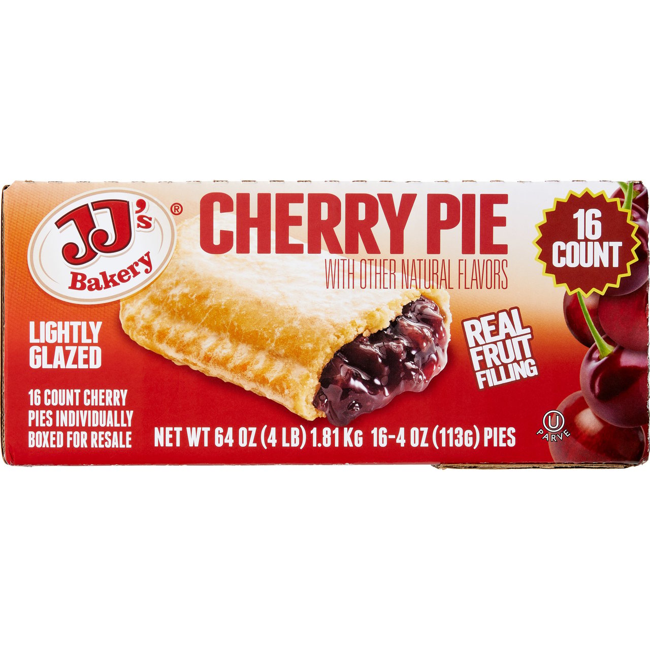 JJ's Bakery Lightly Glazed Cherry Pies, 16 Count (4 oz Each) - Image 1