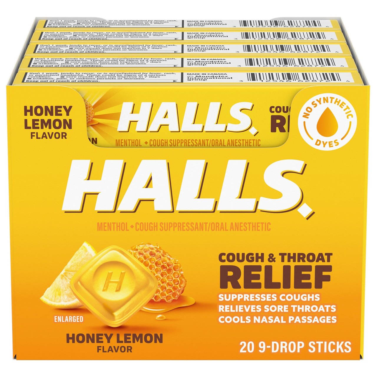 Halls Honey-Lemon Cough Drops 20 Count/9 Pieces - Image 1