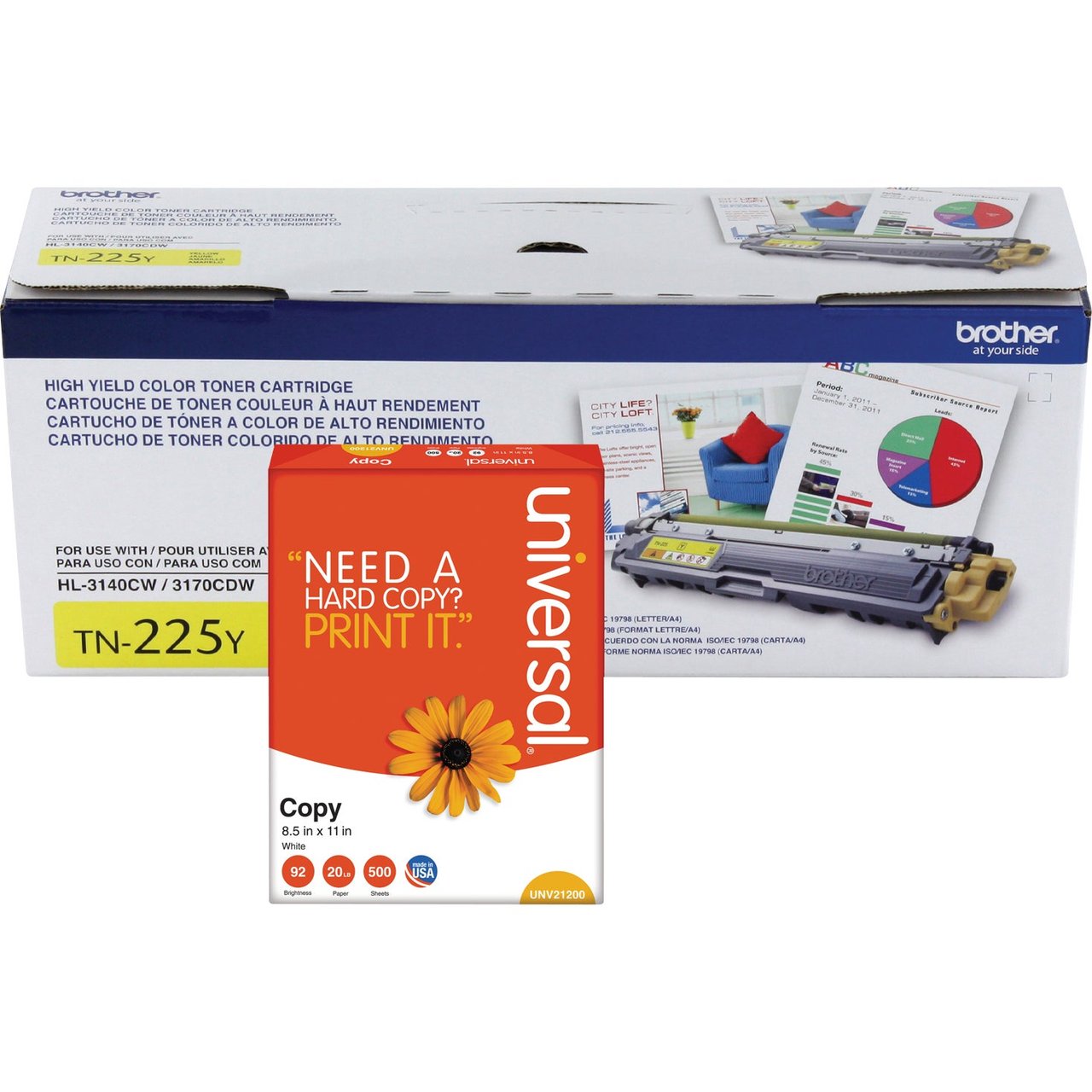 Brother High Yield Yellow Toner Cartridge TN-225Y, 2-Pack