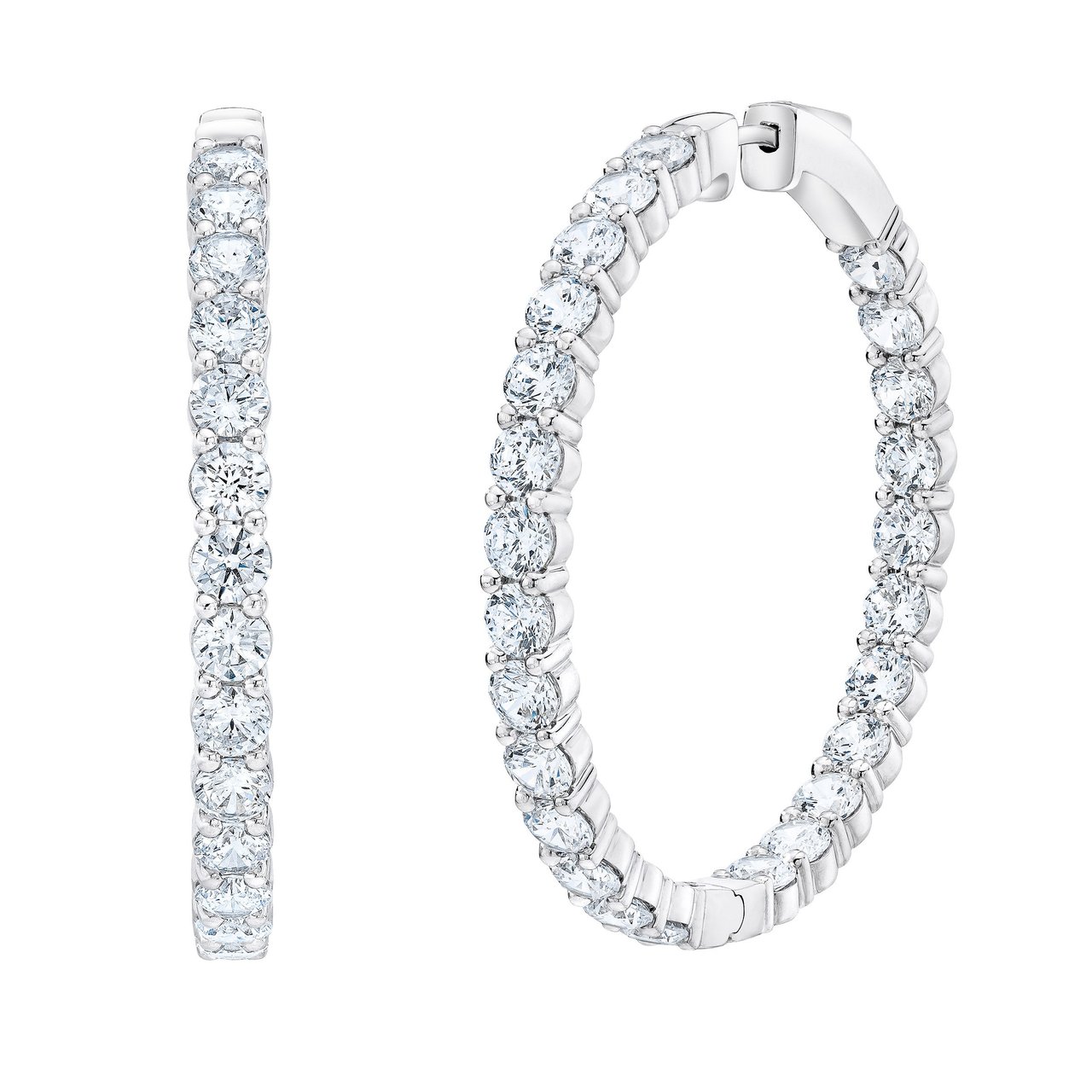 14kt White Gold VS2 G Color 10.00 CTW Round Diamond Inside Outside Hoop Earrings - Image 1