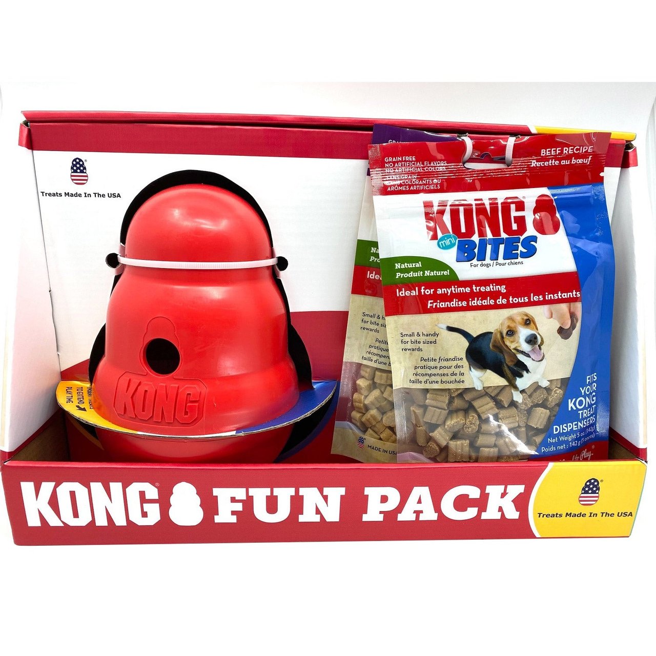 KONG Wobbler Treat-Dispensing Dog Toy 3-Pack with Two 5 oz Treat Bags