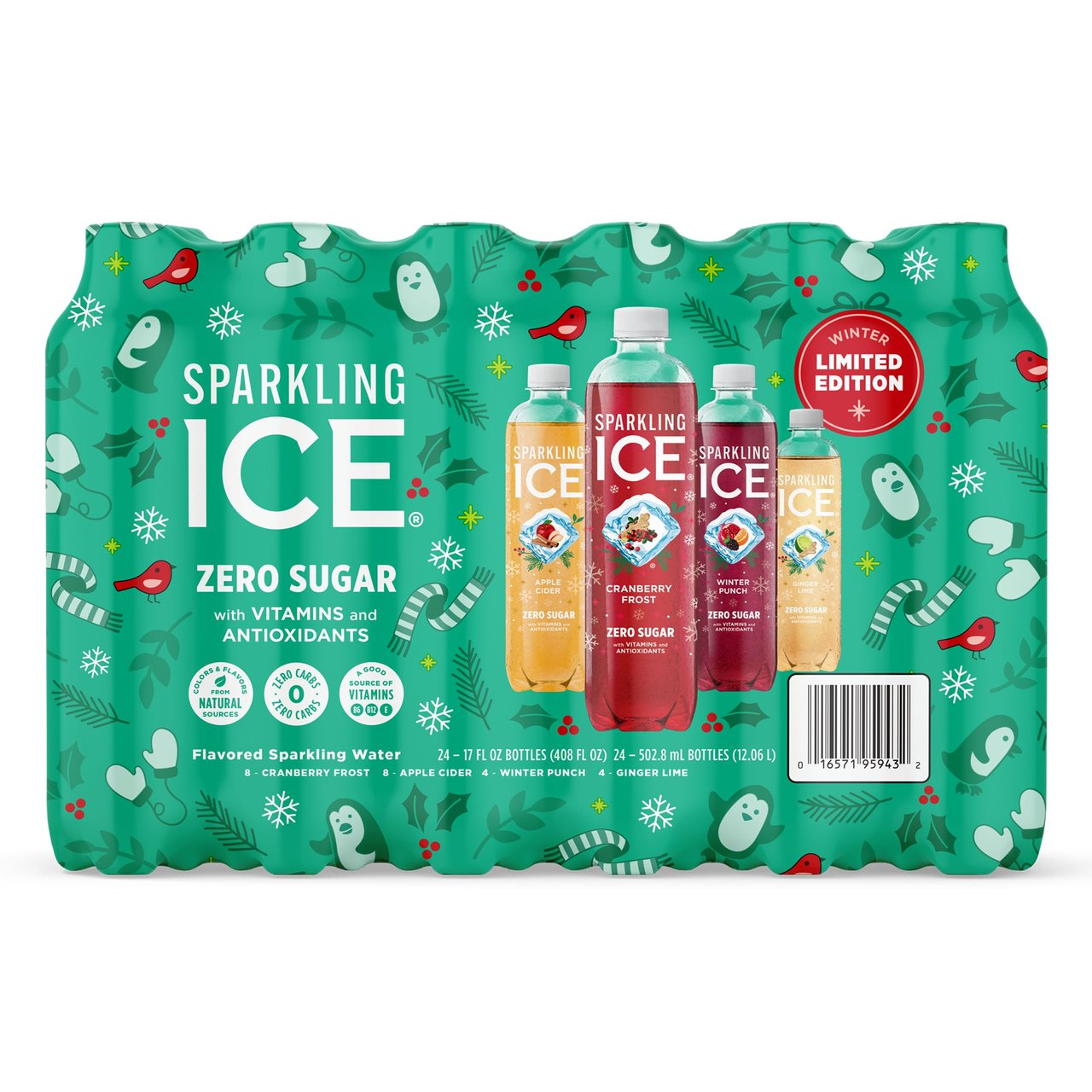 Sparkling ICE Holiday Variety Pack, 24 × 17 fl oz