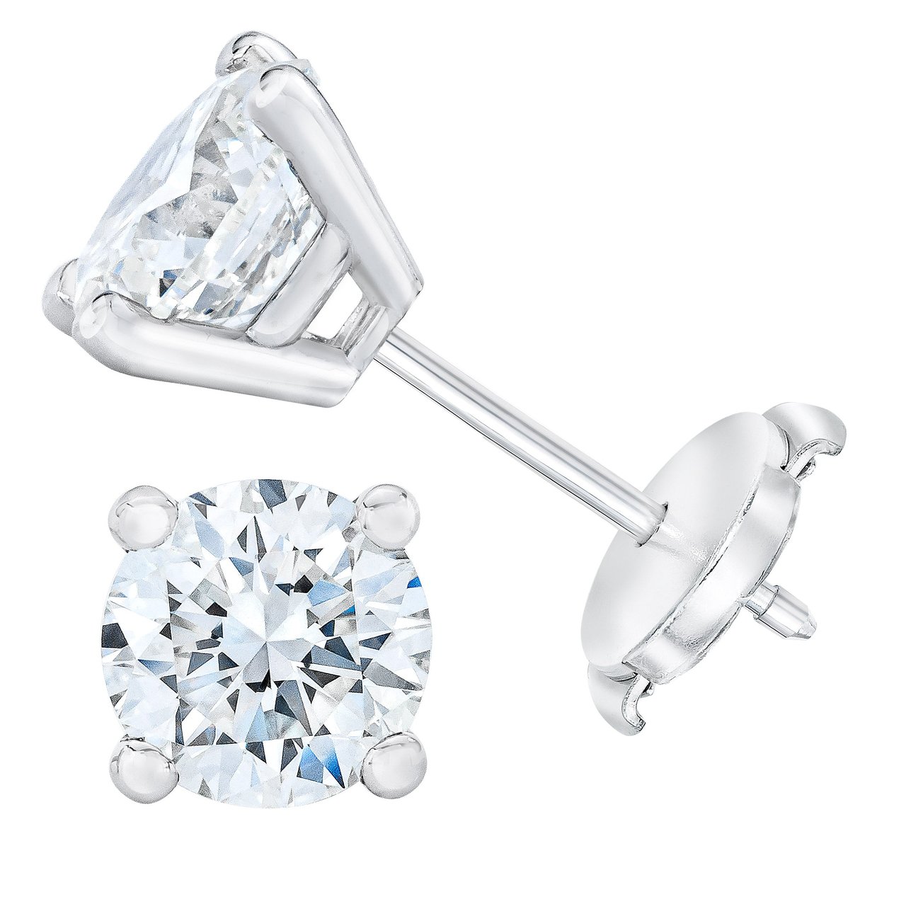3.00 CTW Round Brilliant Diamond Platinum Stud Earrings, VS2 Clarity, I Color - Image 1