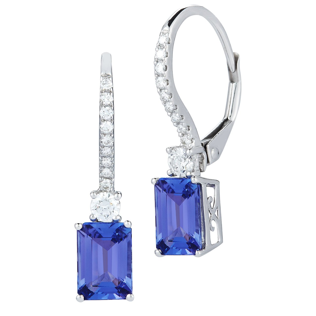 14kt White Gold VS2 Diamond and Tanzanite Drop Earrings - Image 1