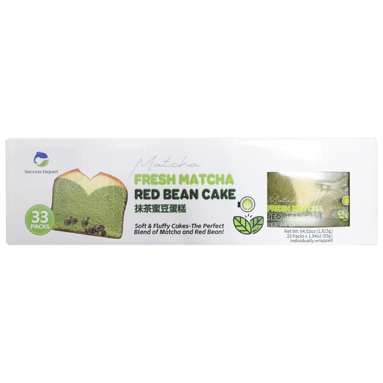 Success Import Matcha Red Bean Cake 33 Count 64.02 oz - Image 1