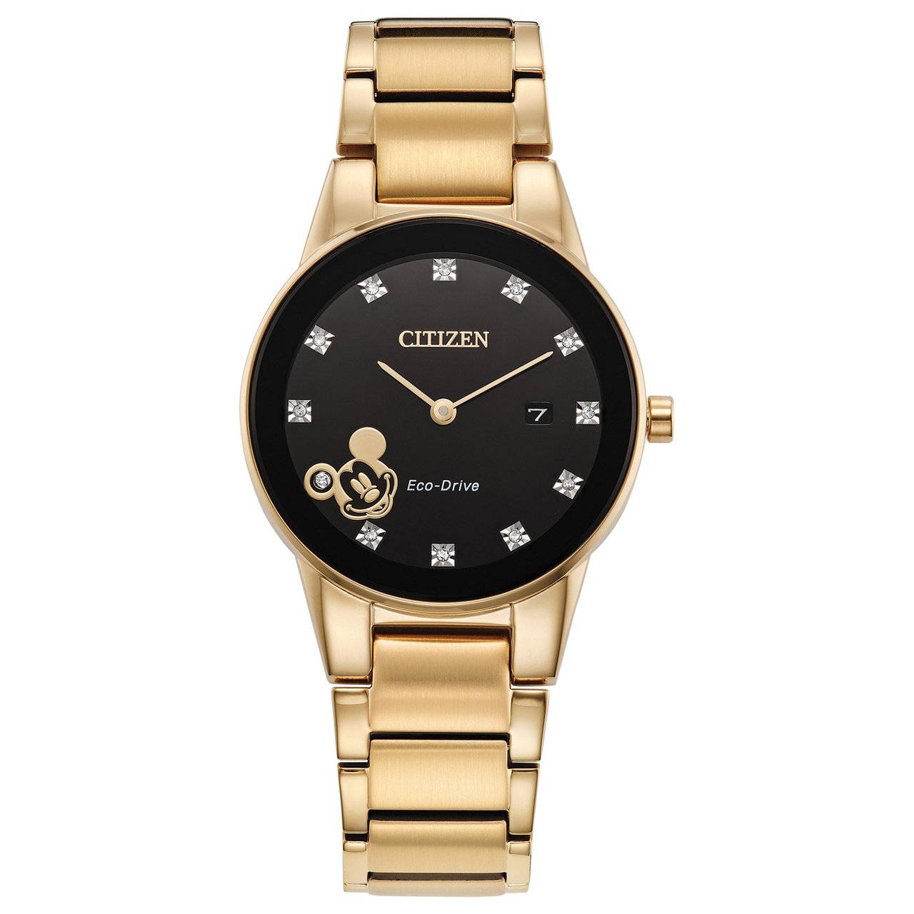 Citizen Disney Mickey Mouse Eco-Drive Diamond Gold-Tone Stainless Steel Women's Watch, 29.5mm - Image 1
