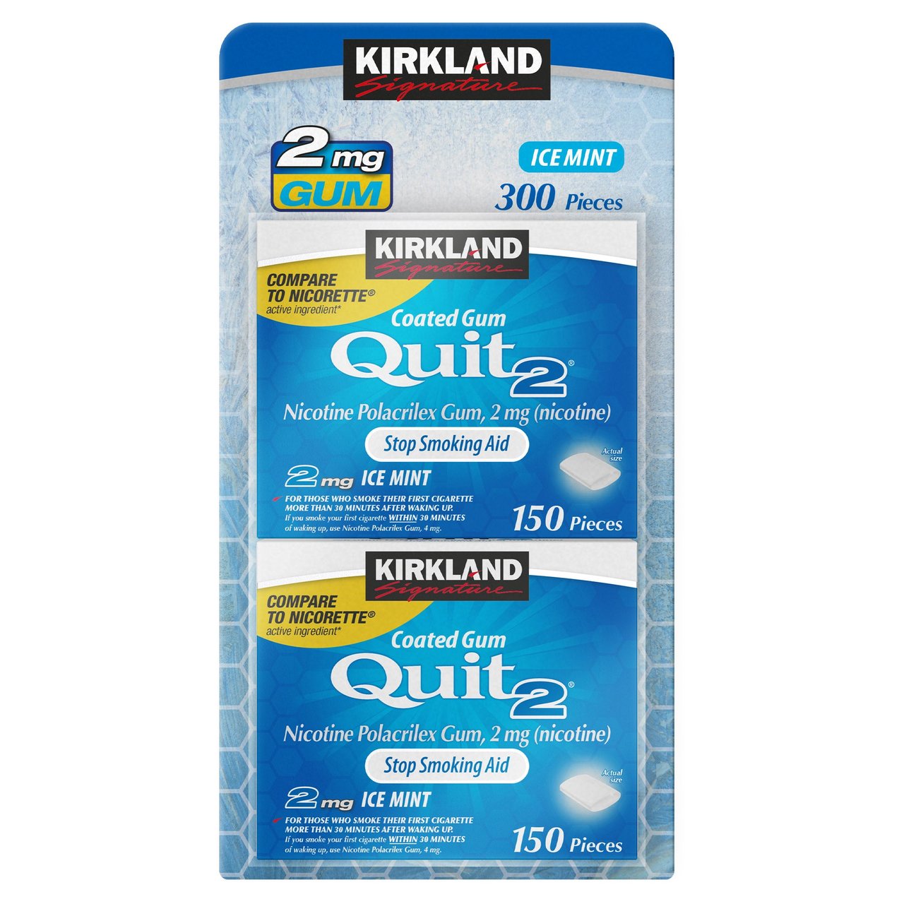 Kirkland Signature Quit2 2mg Ice Mint Coated Gum 2x150 Count - Image 1