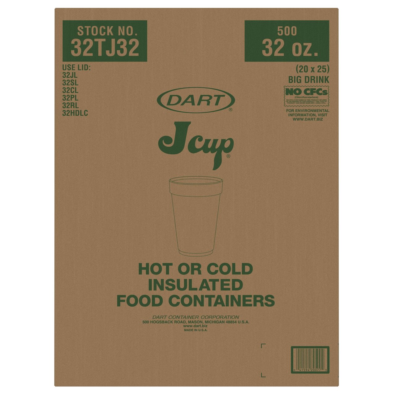 Dart Container Corp 32 oz Foam Cup, 500 Count
