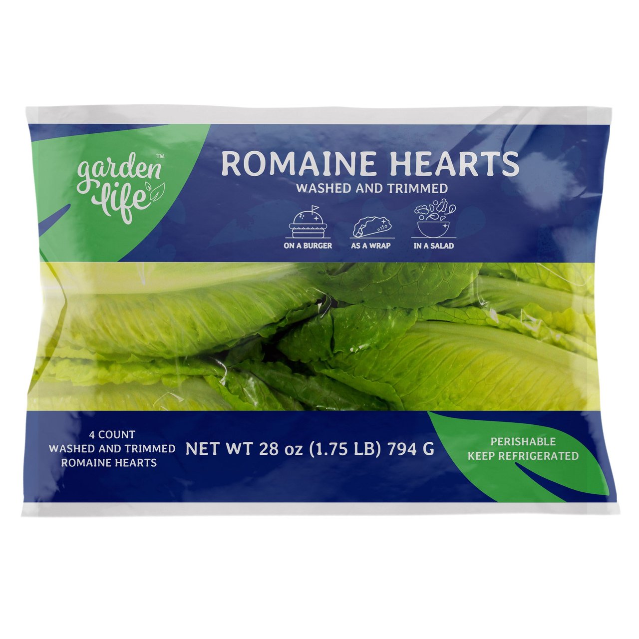 Washed and Trimmed Romaine Hearts, 4 Count