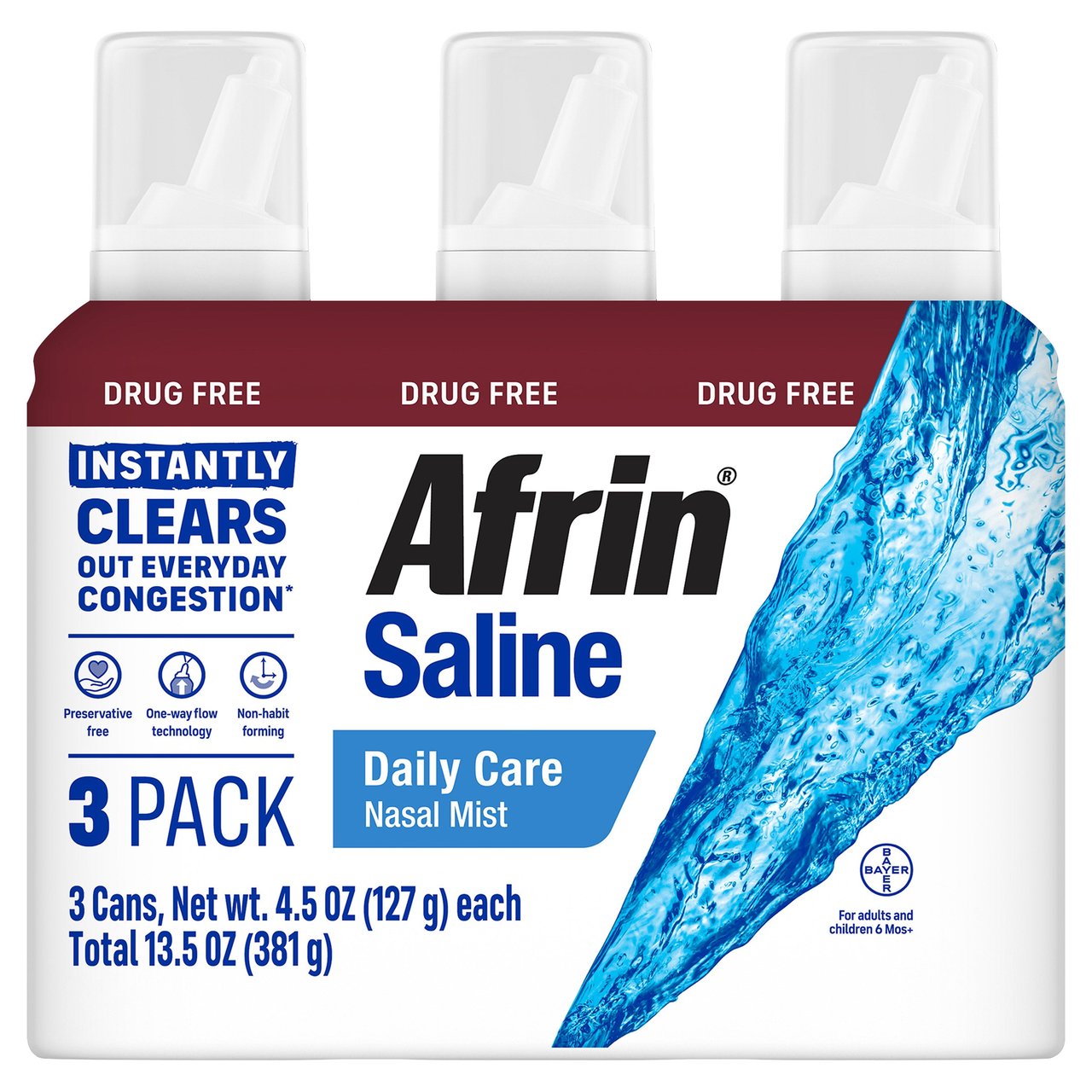 Afrin Saline Nasal Mist 3 x 4.5 Ounce - Image 1