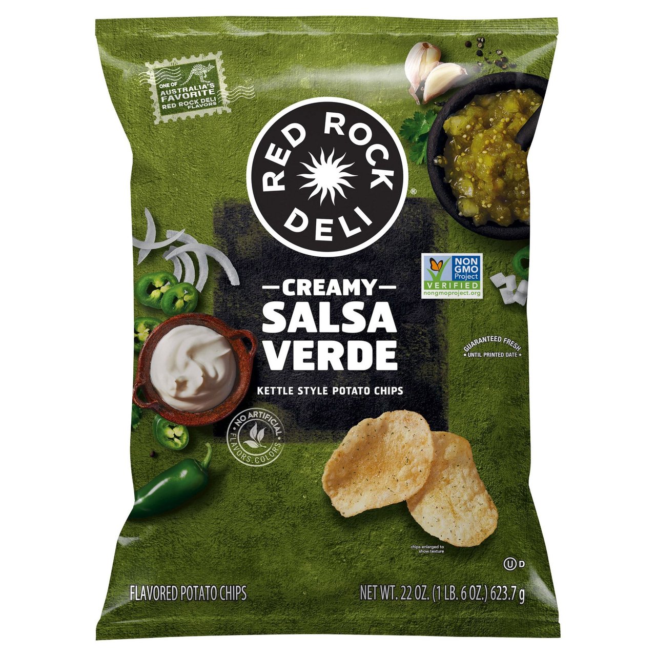 Red Rock Deli Creamy Salsa Verde Kettle Style Potato Chips 22 oz (1.375 lbs) - Image 1