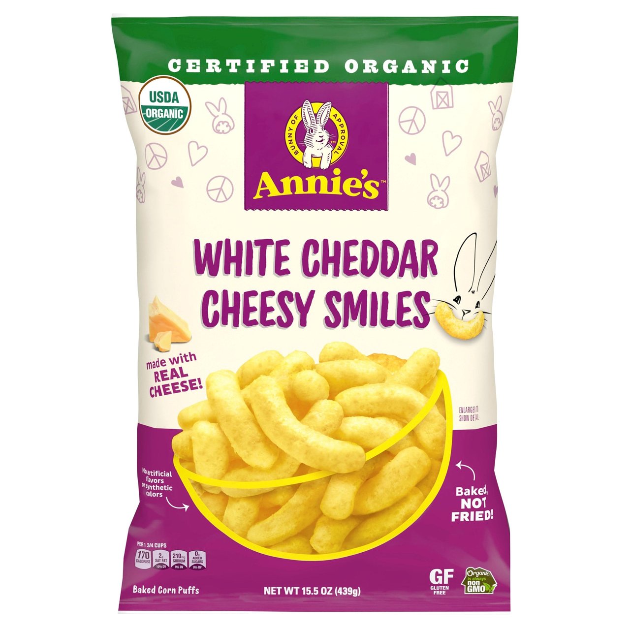 Annie's Organic White Cheddar Cheesy Smiles, 15.5 oz - Image 1