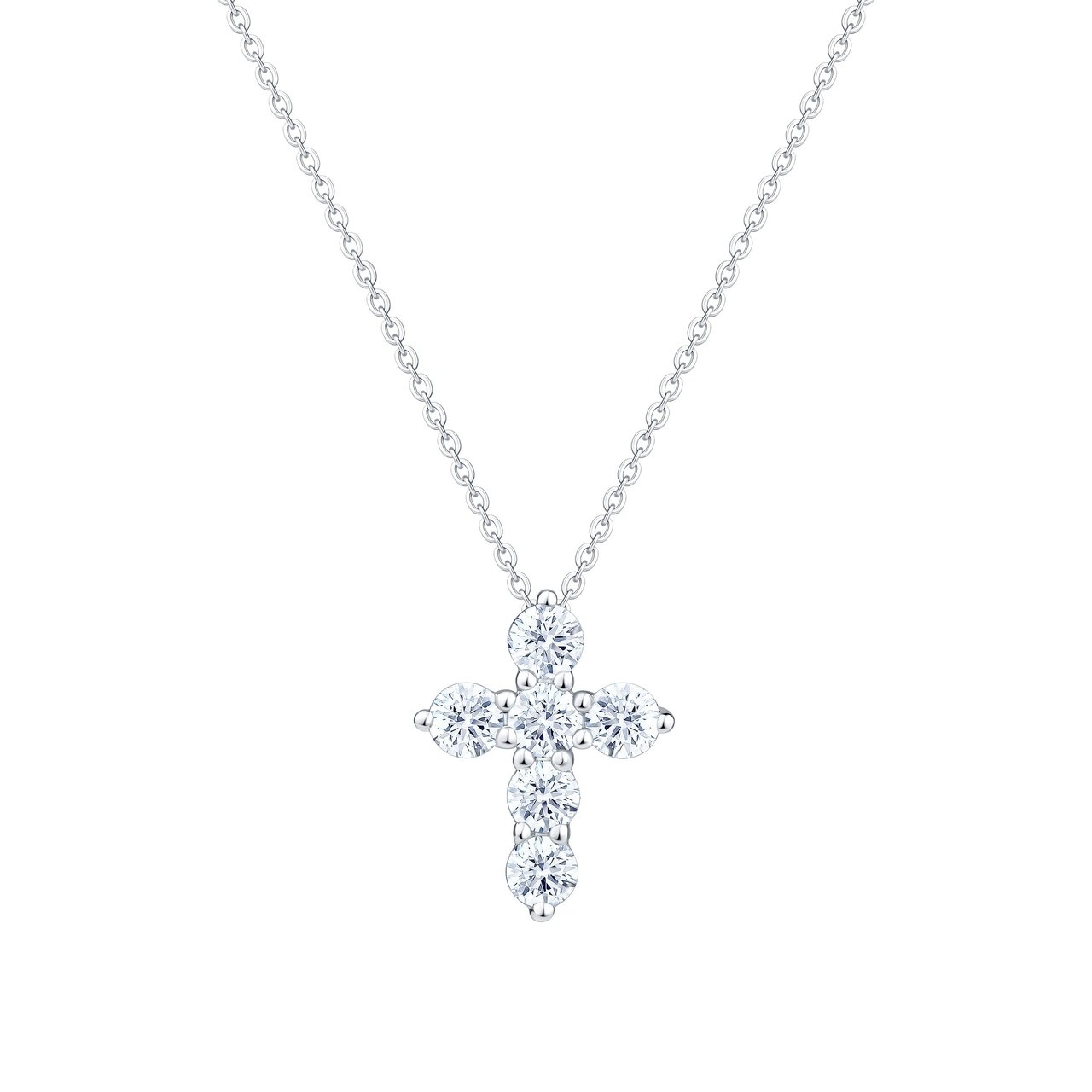 14KT White Gold VS2 I 0.50CTW Round Diamond Cross Pendant - Image 1
