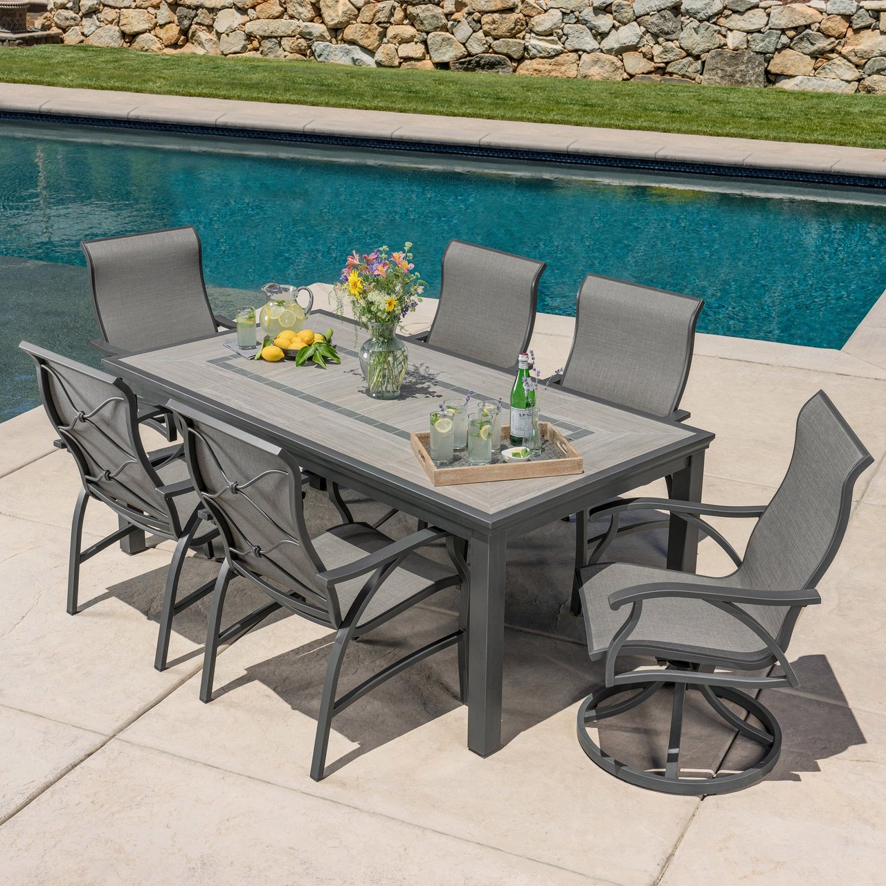 SunVilla Kingston 7-Piece Sling Dining Set - Image 1