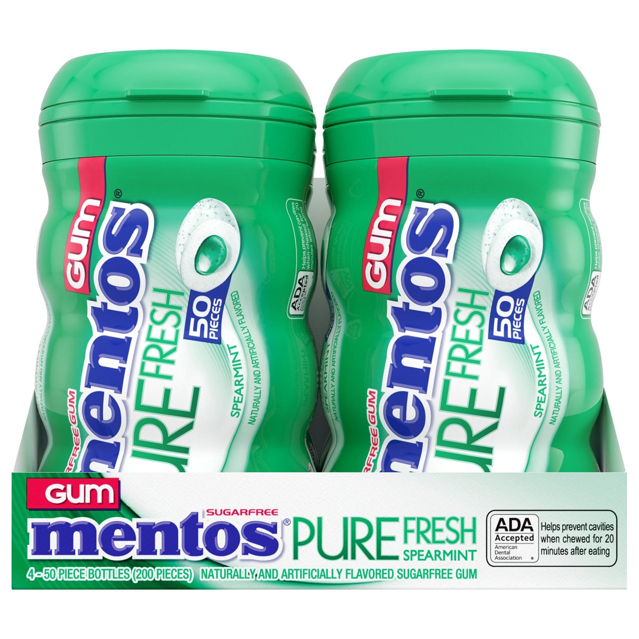 Mentos Pure Fresh Spearmint Sugar Free Gum, 4 Count/50 Pieces - Image 1