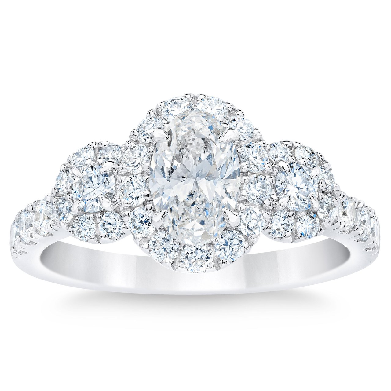14kt White Gold VS2 I 1.52 CTW Oval & Round Diamond Ring (0.70 CTR) - Image 1