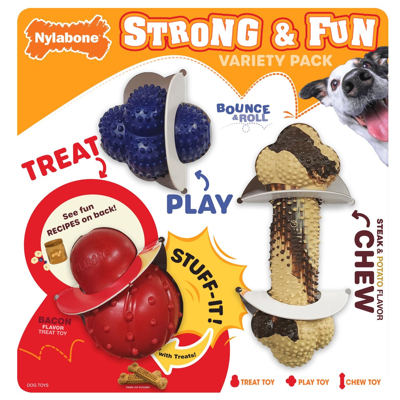 Nylabone Super Tough Rubber Dog Toys Variety Pack, 3-Pack