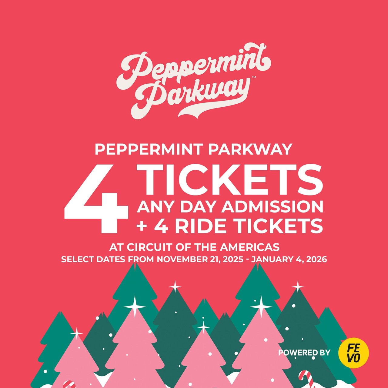 Peppermint Parkway 4 Any Day Tickets & 4 Ride Tickets eVoucher (Non-Refundable)