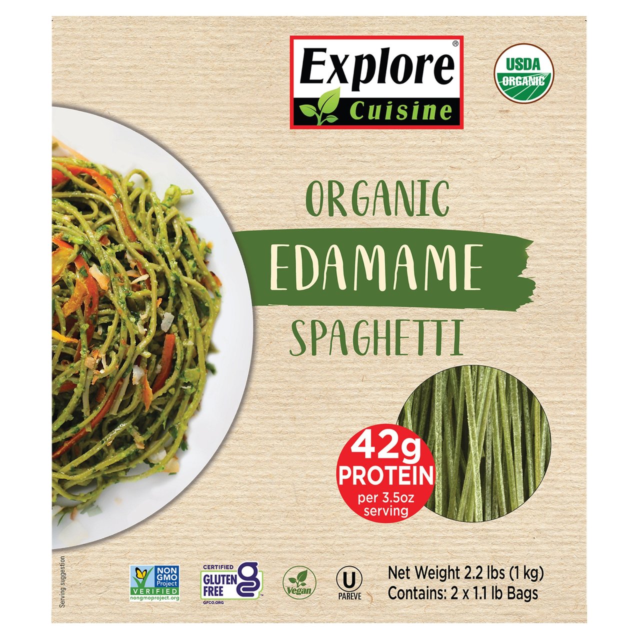 Explore Cuisine Organic Edamame Spaghetti, 1.1 lbs, 2-Count - Image 1