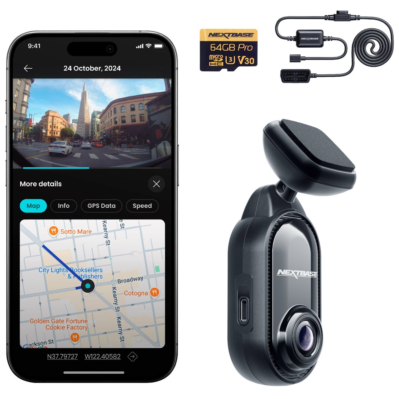 Nextbase Piqo 2K Dashcam with 64GB MicroSD Card and Piqo Quick Connect Cable - Image 1