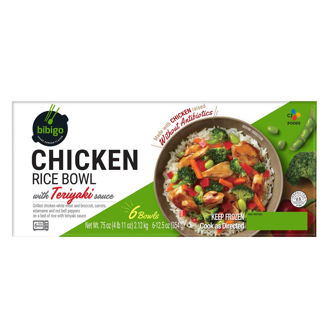 CJ's Bibigo Chicken Rice Bowl with Teriyaki Sauce, 6 Pack (12.5 oz Each) - Image 1