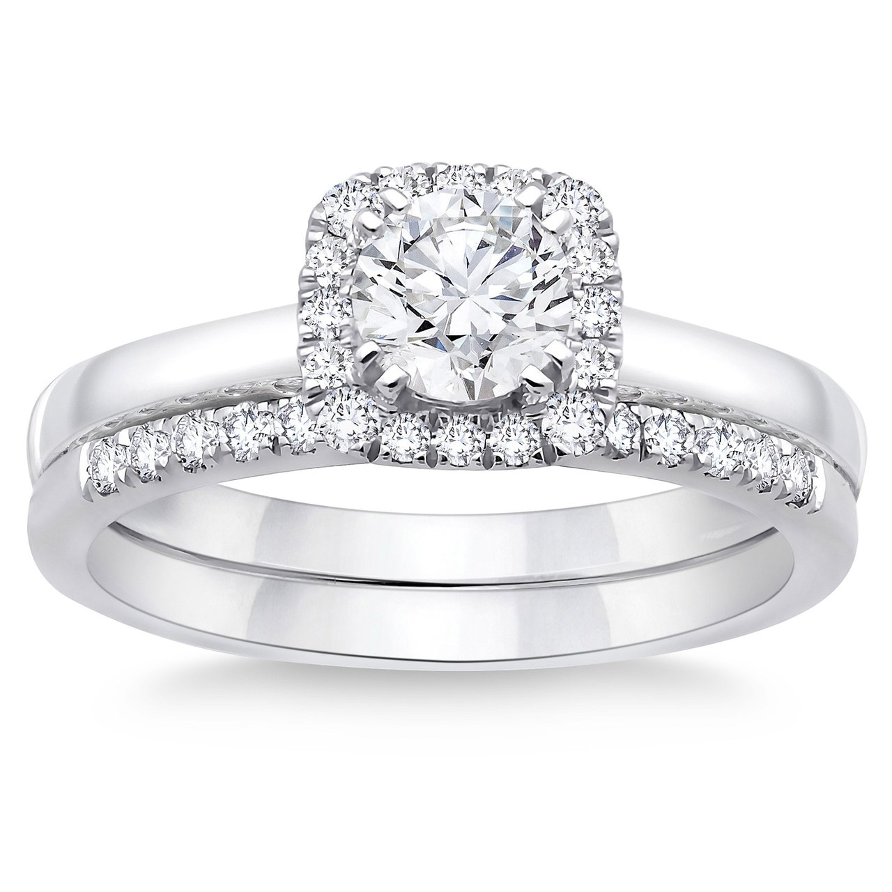 Platinum VS2 I 0.80 CTW Round Diamond Ring Set (0.50 CT Center)