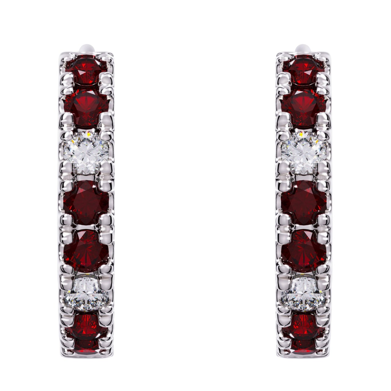 14kt White Gold VS2 I 0.11ctw Diamond & Ruby Hoop Earrings - Image 1