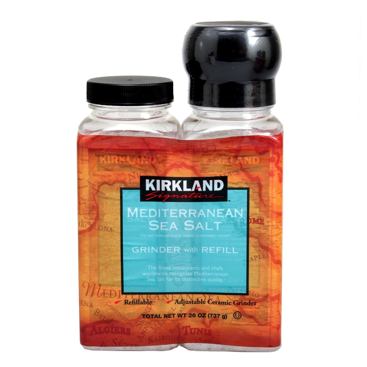 Kirkland Signature Mediterranean Sea Salt, Grinder with Refill, 13 oz, 2 ct - Image 1