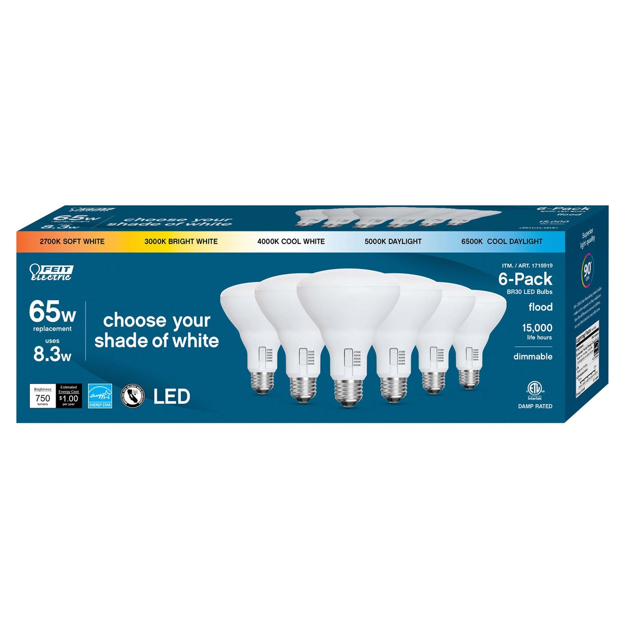 Feit Electric LED 65W Replacement BR30 Flood 5-CCT 6-Pack