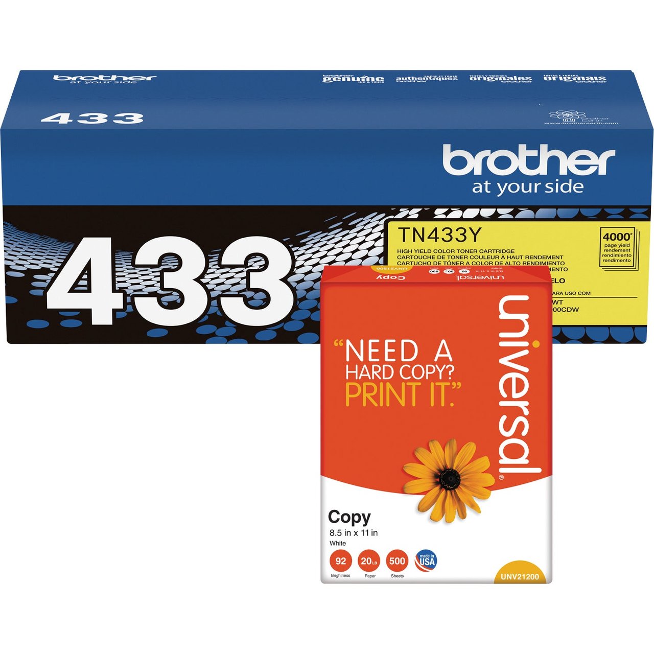 Brother Yellow Toner Cartridge TN433Y Kit with Bonus Ream