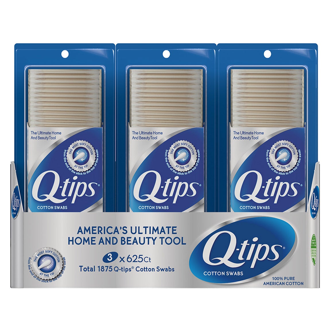 Q-tips Cotton Swabs, 3 Pack / 625 Count Each - Image 1