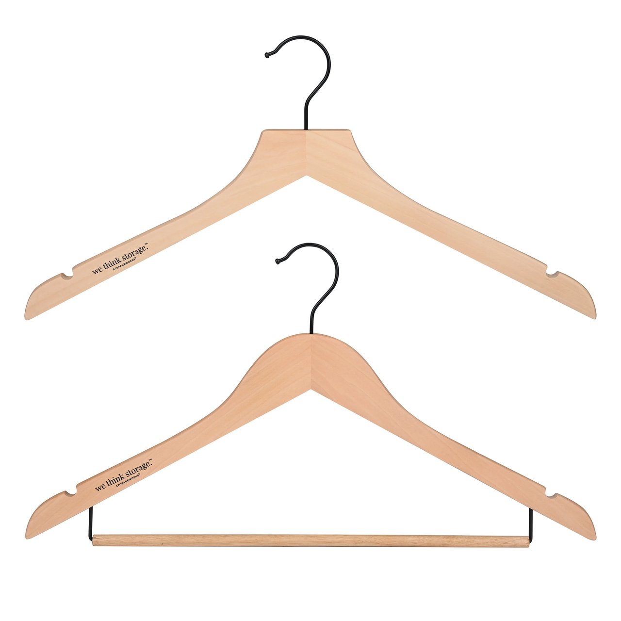 We Think Storage Premium Slim Wood Hangers, 30-Count Combo Pack (Tan) - Image 1