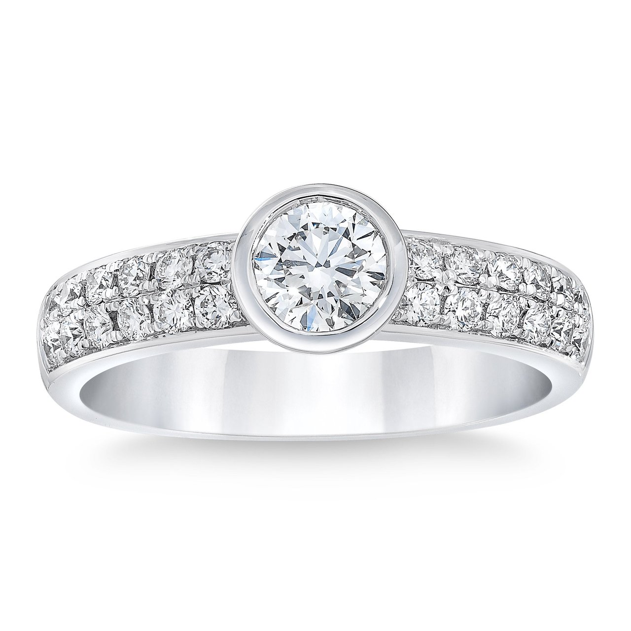 14kt White Gold VS2 I Color 0.95 ctw Round Diamond Bezel Set Ring (0.50 ct Center) - Image 1