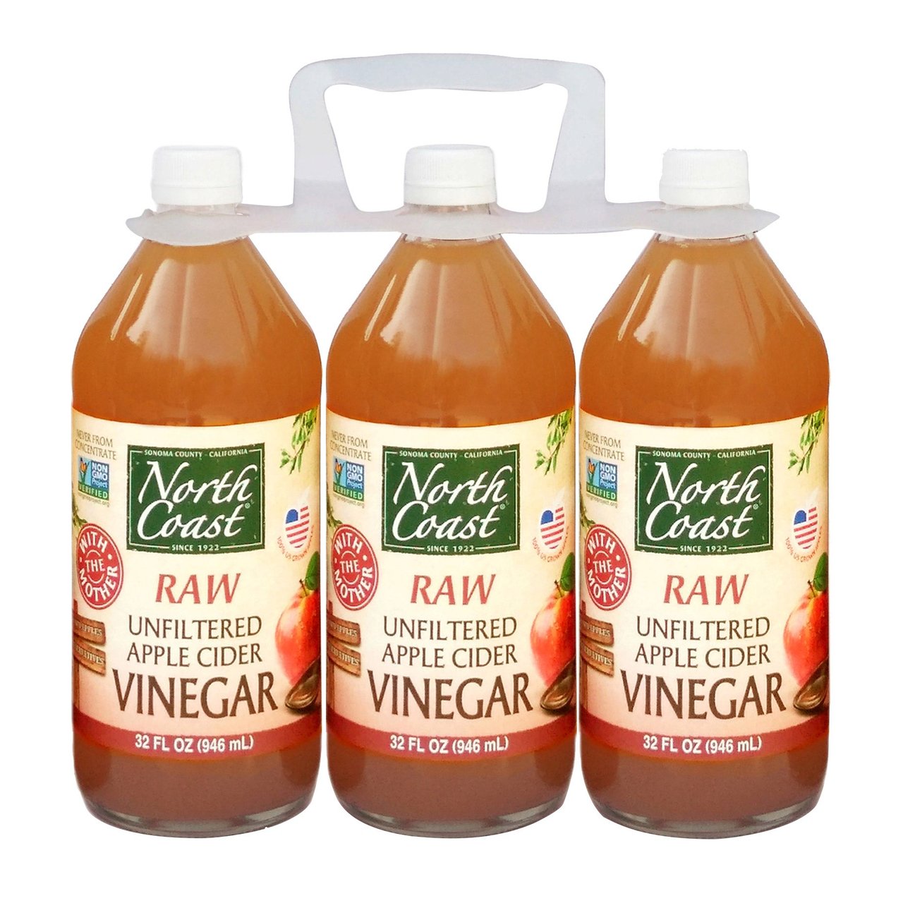 North Coast Organic Apple Cider Vinegar, 3-Pack, 32 fl oz Each - Image 1