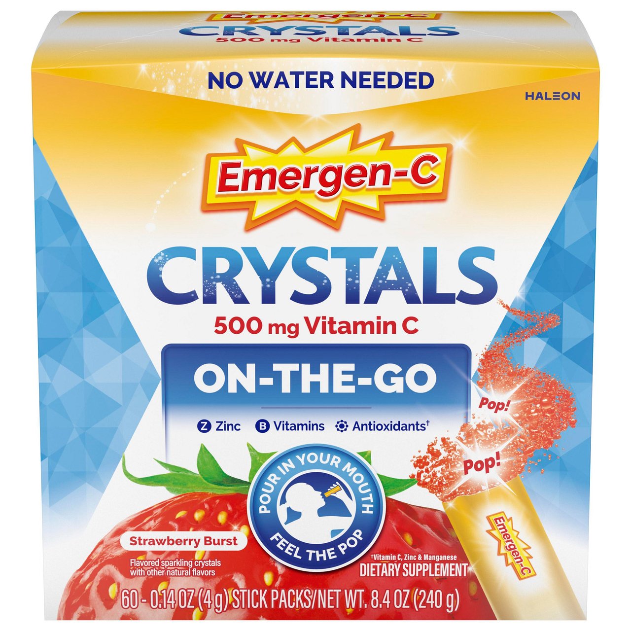 Emergen-C Crystals Strawberry Burst 60 Count - Image 1