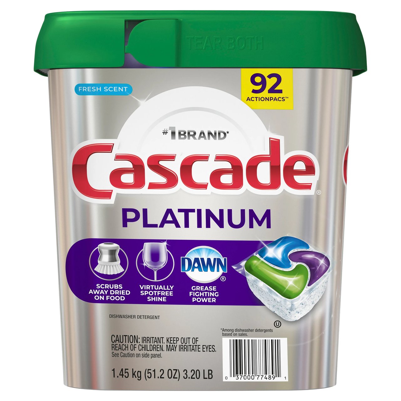 Cascade Platinum ActionPacs Dishwasher Detergent, 92 Count - Image 1