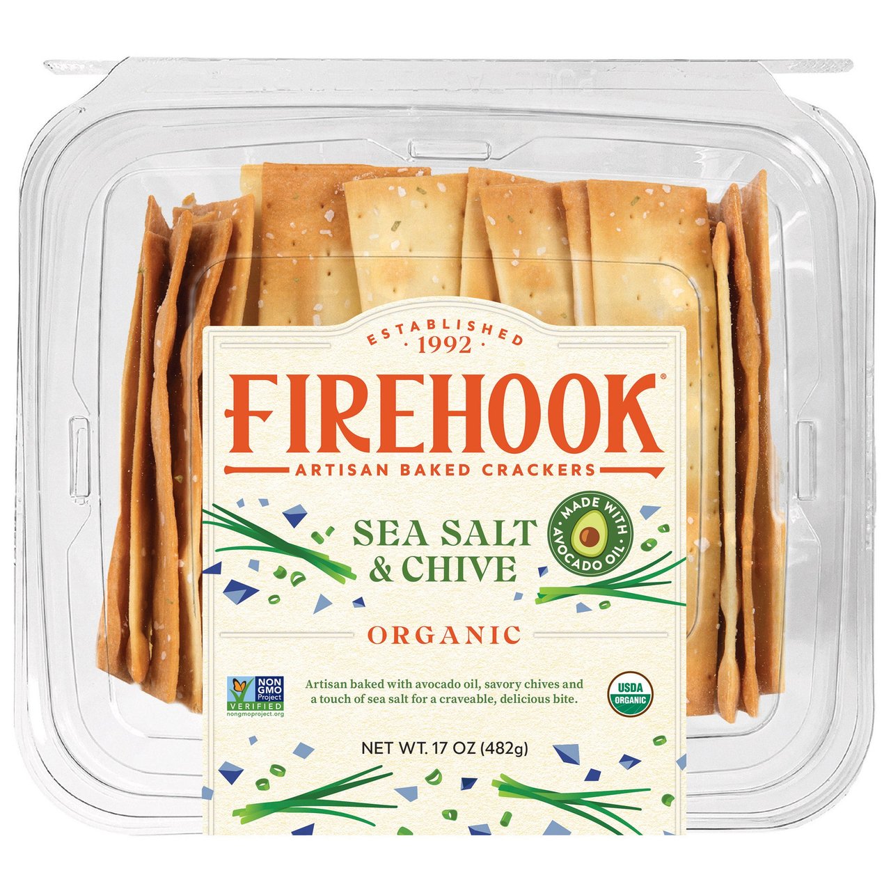 Firehook Organic Chive & Sea Salt Artisan Baked Crackers, 17 oz - Image 1