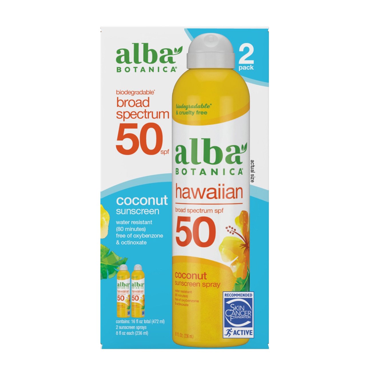 Alba Botanica Hawaiian SPF 50 Spray, 2 Pack/8 oz - Image 1