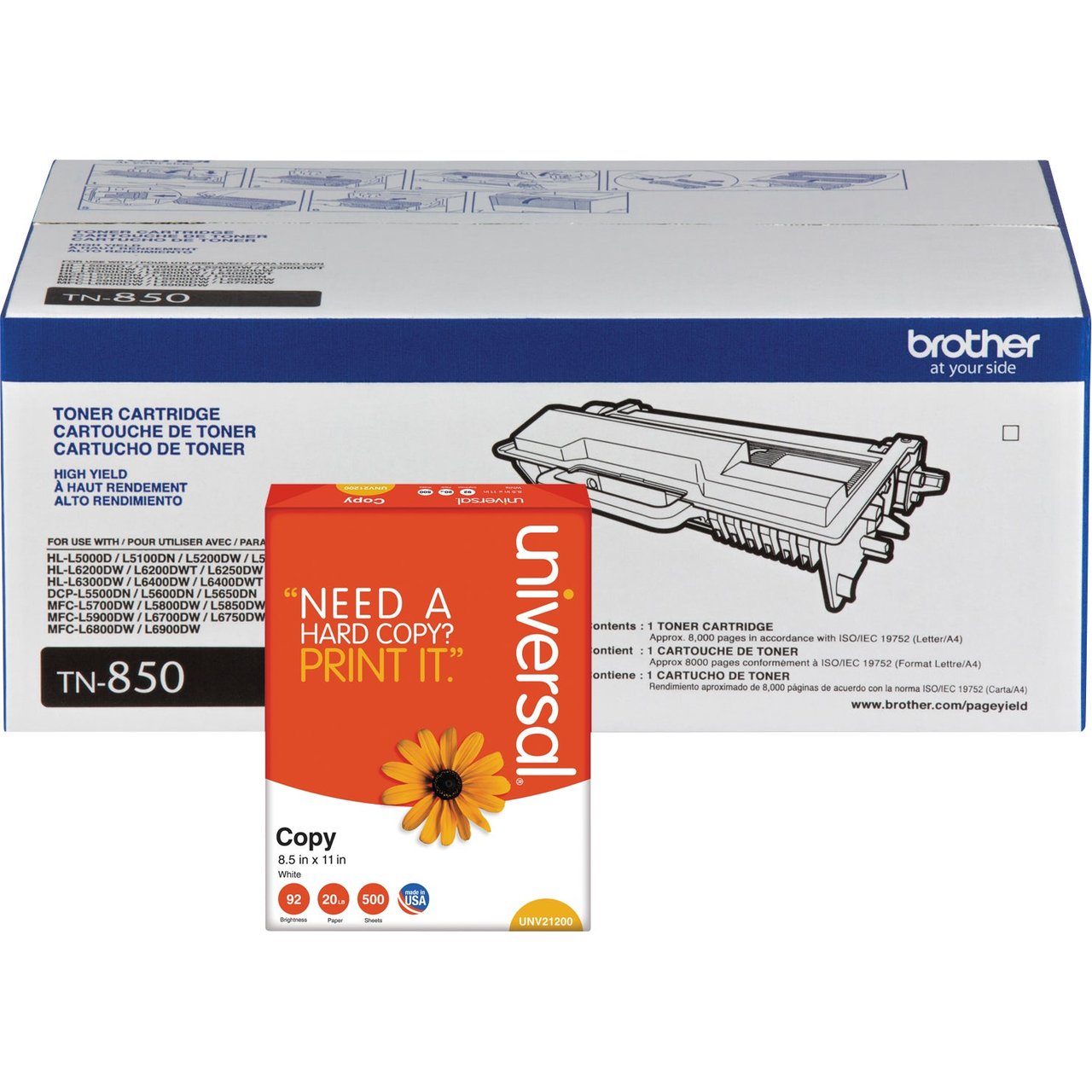 Brother High Yield Black Toner Cartridge TN850 2-Pack