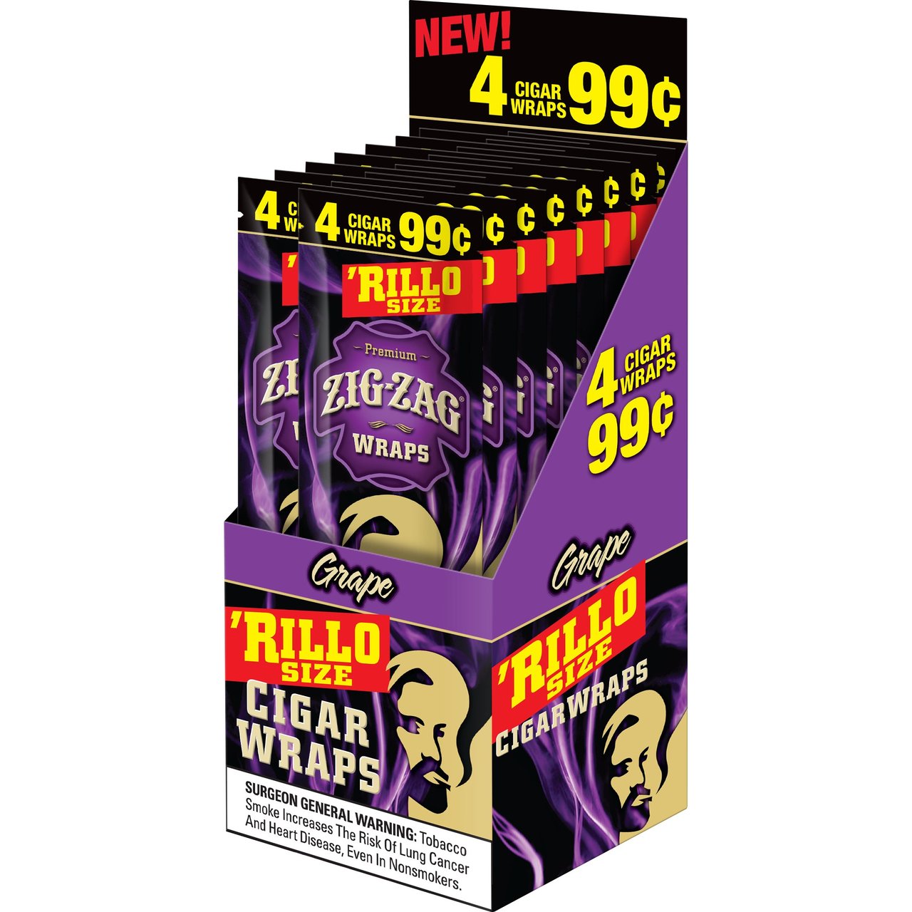Zig-Zag Cigar Wraps Rillo Size Grape 4/$0.99 - 15 Pouches of 4 CT